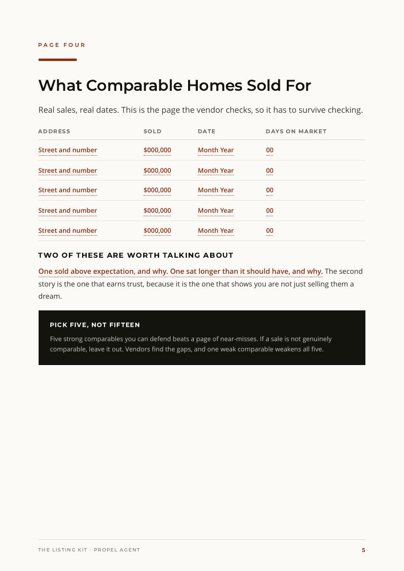 Comparable sales page